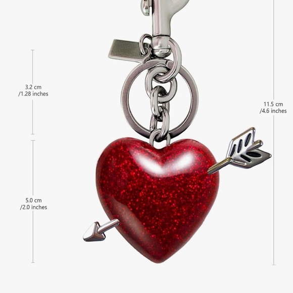 Sparkle Red Heart purse charm Keychain with Arrow and Silver hardware - Picture 2 of 4